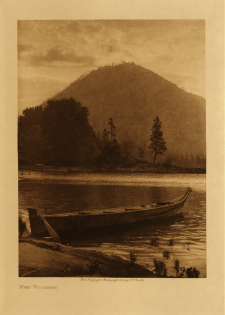 My auntie, Virginia Miller's canoe in the shadow of Wind Mountain. Edwards S. Curtis photo. 
