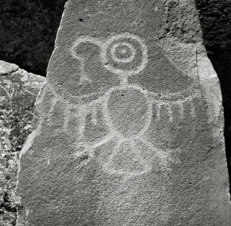 This Thunderbird petroglyph rests at Horsetheif Lake in the east end of the Columbia River Gorge, in Washington.